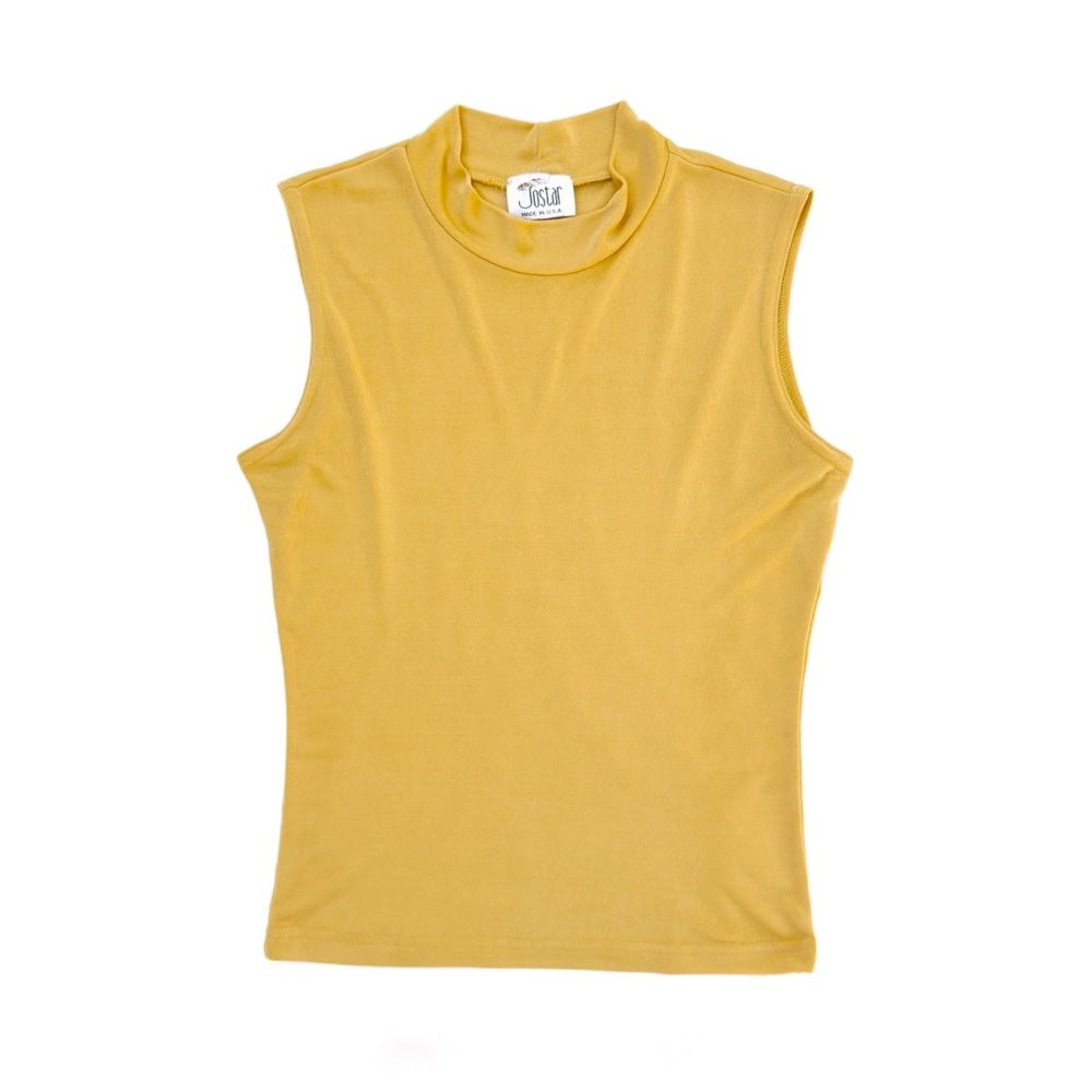 Vintage 90s Y2K Jostar Goldenrod Yellow Mockneck Slinky Stretchy Fitted Tank Top